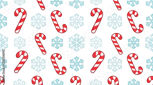 Whimsical Christmas Candy Cane and Sugar Snowflake Seamless Vector Pattern