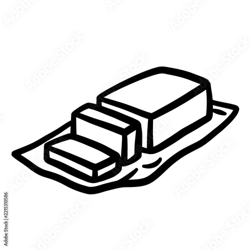 Minimalist hand drawn line art illustration of a sliced butter block isolated on transparent background
