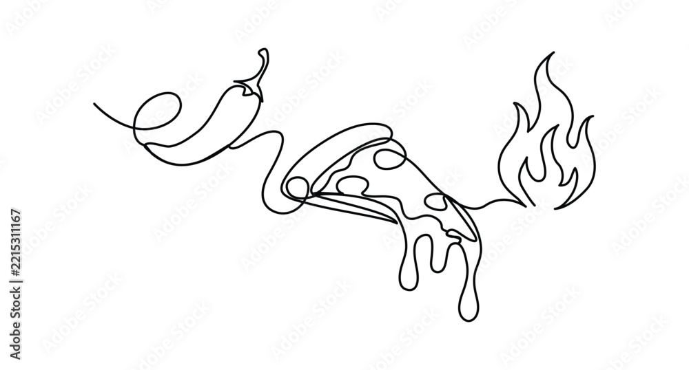 Fototapeta premium Continuous one line drawing of a chili pepper, depicting spice and heat, line art style vector illustration, Continuous one line drawing of a chili pepper, depicting spice and heat