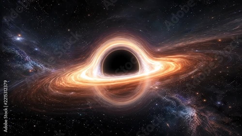 Cosmic Phenomenon: A visually striking depiction of a black hole, surrounded by an accretion disk emitting intense heat and light, set against the backdrop of a star-filled galaxy.