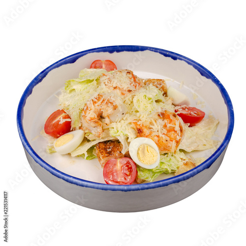 Gourmet Caesar Salad with Shrimp, Cherry Tomatoes, and Eggs