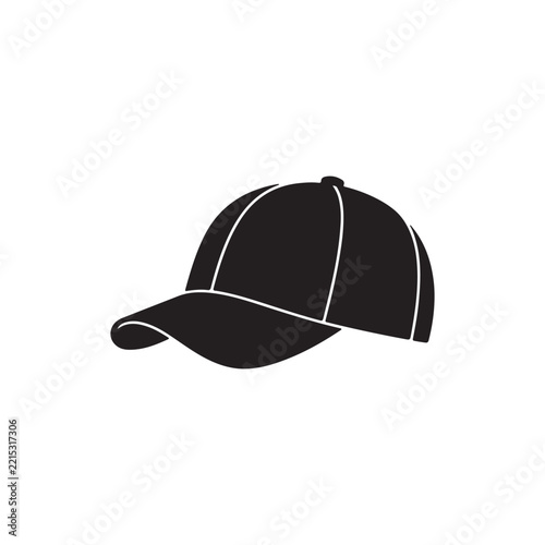 Black baseball cap vector silhouette illustration design on white background.Adobe Illustrator Artwork