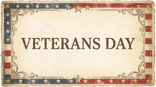 Veterans Day vintage background design with American flag border and grunge paper texture