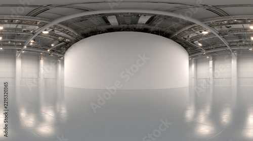 Full spherical hdri panorama 360 degrees of empty exhibition space. backdrop for exhibitions and events. Tile floor. Marketing mock up. 3D render illustration