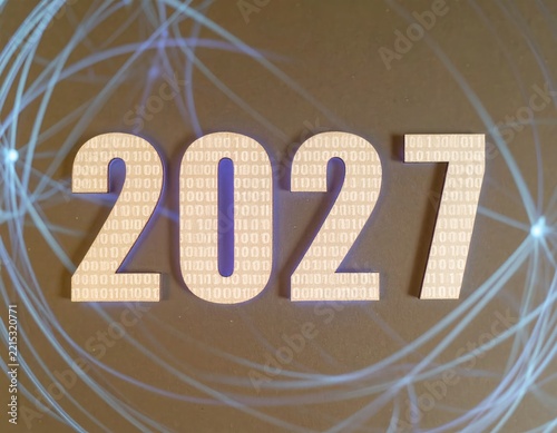 2027 New Year in Futuristic Technology Style Digital Binary Code Background
