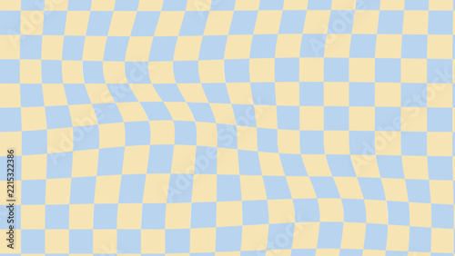Distorted wavy checkerboard pattern in light blue and yellow colors for retro abstract background design and creative textile print