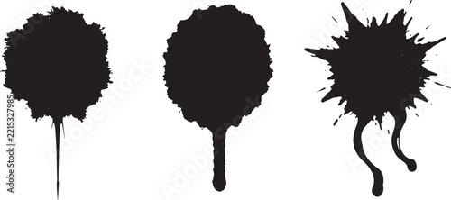 Black ink splatter vector set with various abstract shapes