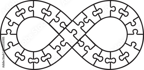 Infinity symbol shape formed by interlocking jigsaw puzzle pieces