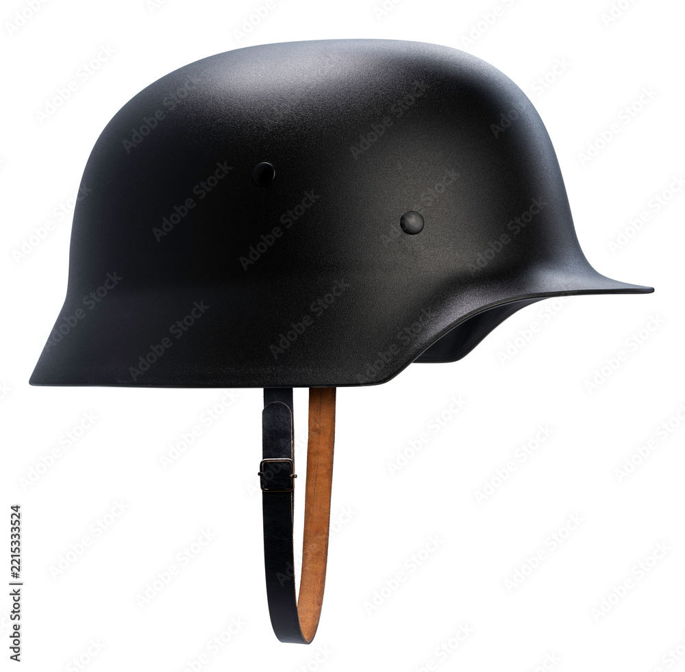 Fototapeta premium Vintage military steel combat helmet isolated on a white background, with clipping path, military history projects, tactical gear marketing, and museum exhibitions.