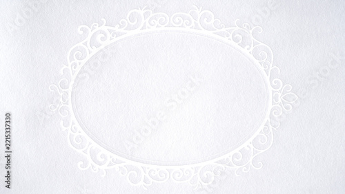 White embossed vintage frame background, elegant ornamental border, luxury paper texture, classic decorative template, floral corner design, wedding invitation backdrop, minimalist blank card mockup