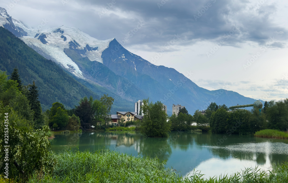 Naklejka premium Idyllic mountain landscape in the Alps with blooming meadows 