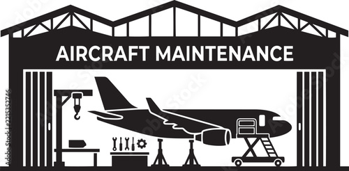 Aircraft Maintenance Hangar Aviation Repair Service Vector Icon