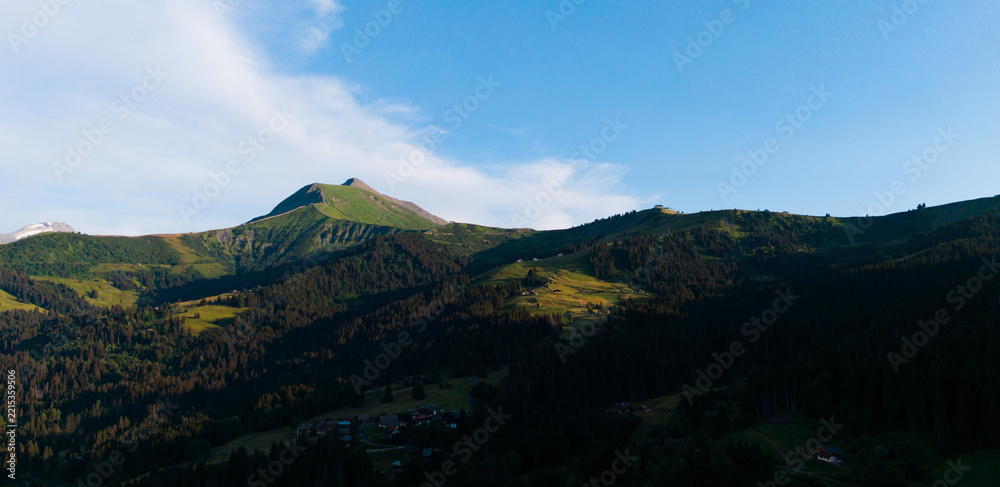 Naklejka premium Idyllic mountain landscape in the Alps with blooming meadows 
