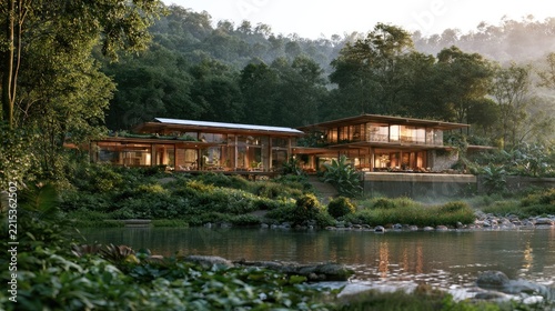 Tranquil Riverside Retreat: An architectural marvel of modern design, this luxurious villa seamlessly blends with the lush tropical landscape.
