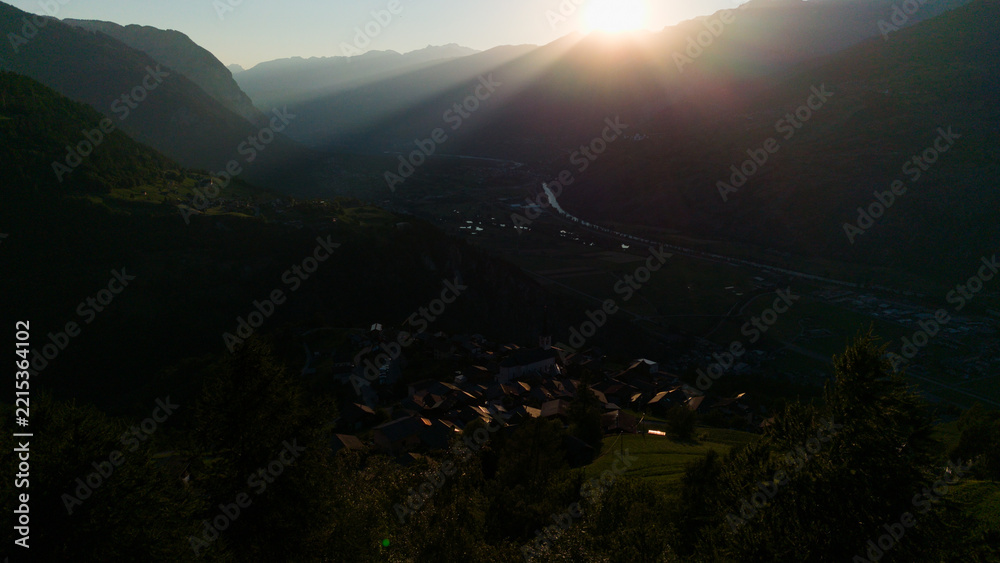 Naklejka premium alpine landscape panorama in the evening, mountain
