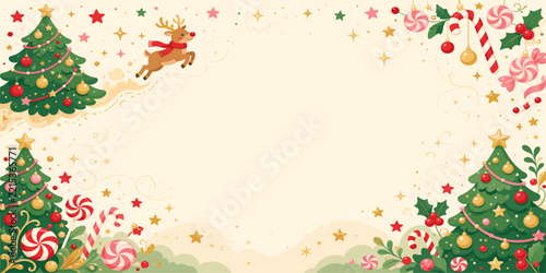 Christmas festive background with decorated pine trees and reindeer christmas reindeer background celebration decoration seasonal greeting illustration new year copy space ornaments