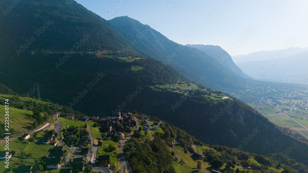 Fototapeta premium panorama from the Alps, Ergisch, Wasserfall Turtmann in Switzerland 