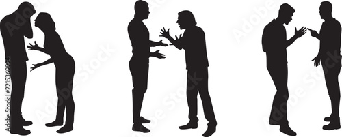 Couple Arguing Fighting Silhouette Set Flat Vector Icon Relationship Art