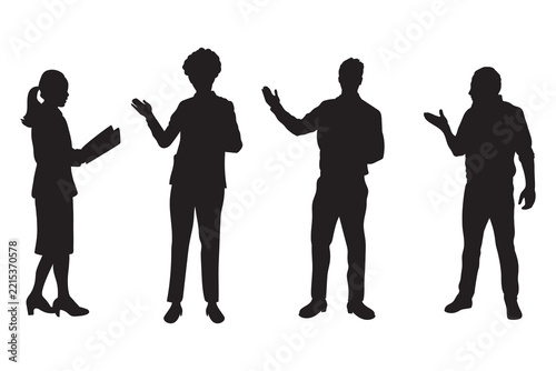 Business People Silhouette Set with Four Professional Figures, Communication and Corporate Teamwork Concept