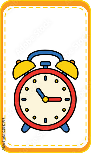 Cartoon alarm clock vector, colorful red twin bell clock illustration, educational time management icon, playful morning wake up call graphic