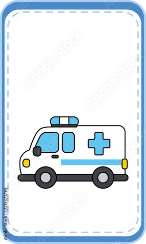 Ambulance emergency vehicle icon, medical transport van vector illustration, cute cartoon first aid car on white background