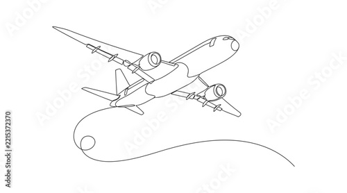 Continuous line drawing of a passenger airplane taking off with line art white background airplane aircraft