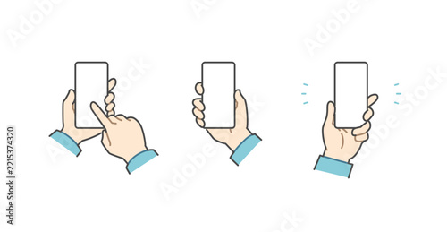 スマホを持つ手・スマホを操作する手のイラストセット（カラー）