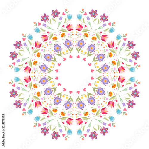Mandala circular design with beautiful flowers. Round floral pattern in vector. 
