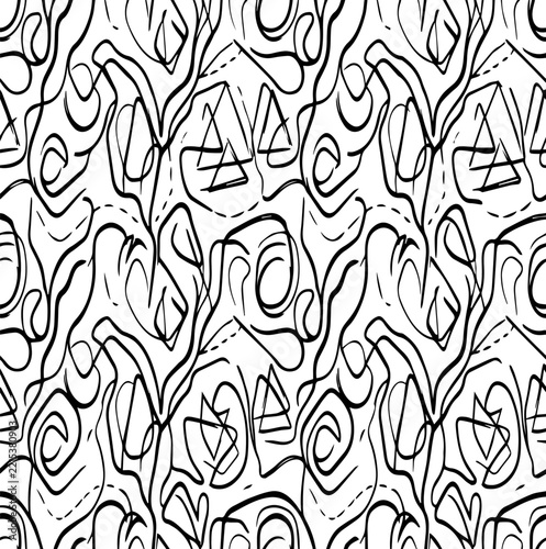 Black Continuous Line Art Scribble Loop Seamless Vector Pattern