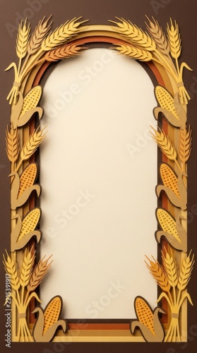 Autumn harvest paper cut background with wheat and corn design