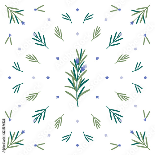 Seamless rosemary sprig pattern with small flower buds