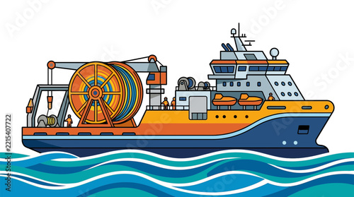 Vector illustration of a modern cable laying research vessel