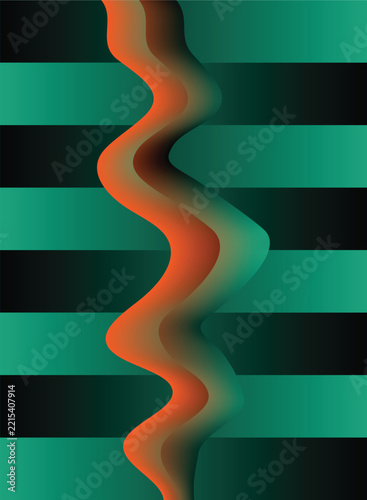 Abstract wavy line background with green and orange gradient stripes