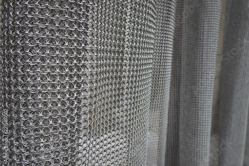 Fotografie rideau, cotte de maille, métallique, plis, verticalité, métal, acier, mailles, t