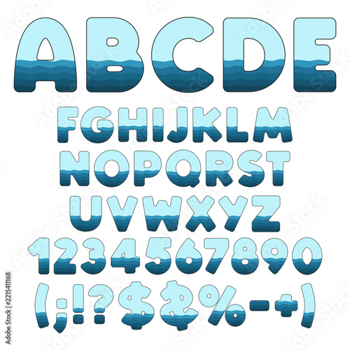 Font, alphabet, letter, number from layers. Isolated vector object on white.