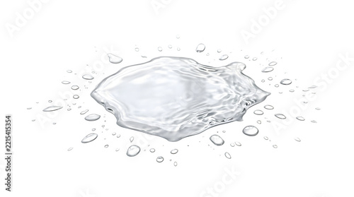 White milk splashes into a rippled puddle with scattered droplets, isolated on transparent background for dairy packaging and food advertising
