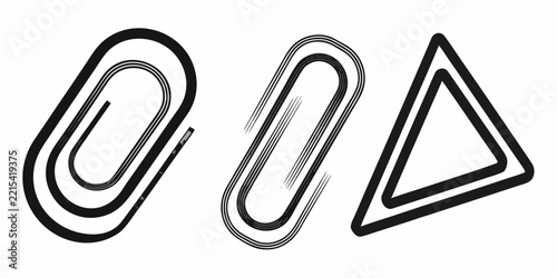 Paper Clips And Triangle Outline Black And White Vector Illustration