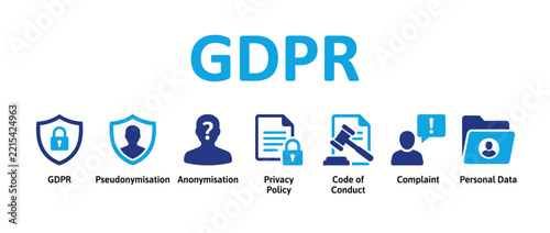 GDPR vector icons set, data protection and privacy policy symbols, digital security and compliance graphics