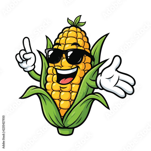 3D Cartoon Corn Cob Character with Sunglasses Isolated