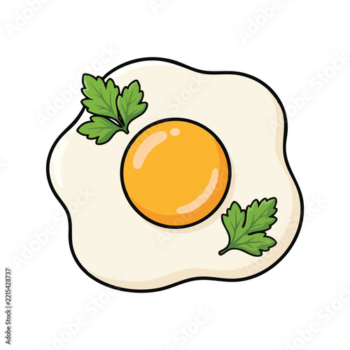 Illustrated Fried Egg with Parsley Isolated