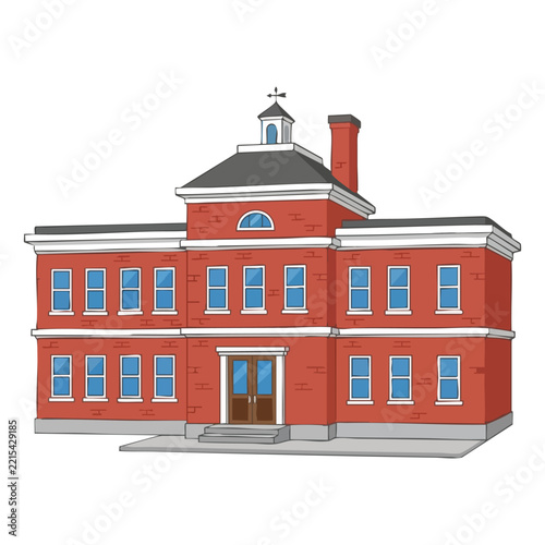 Red Brick School Building Illustration