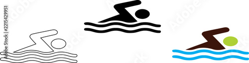 Set of three different swimming icons depicting people swimming in water for sports and recreational design projects