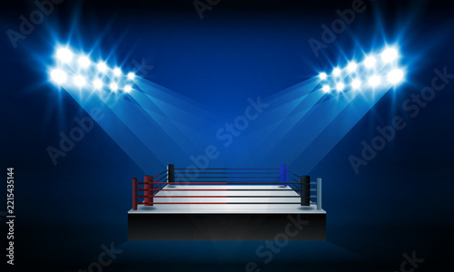 Boxing ring arena and spotlight floodlights vector design.