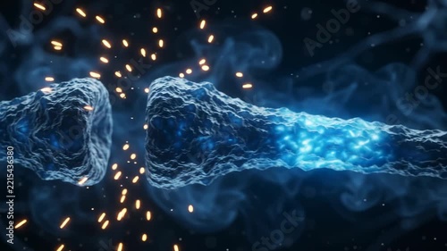 Synapse electrical discharge between neurons, brain impulse transmission, neural network activity