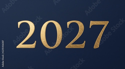 Gold Foil 2027 Numbers on Deep Navy Blue Background with Minimalist Elegant Style for New Year Card