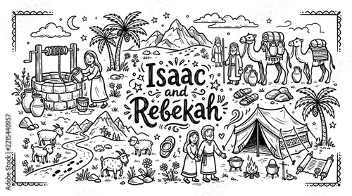 Isaac and Rebekah Biblical Story Coloring Page