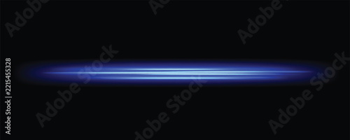 Bright blue neon light beams with horizontal motion trails on dark background