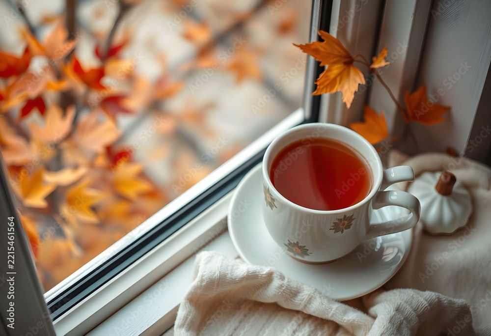 Fototapeta premium Cozy Autumn Tea by the Window