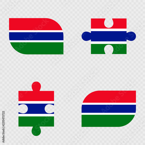 Gambia Flag Rounded Shapes and Puzzle Set.