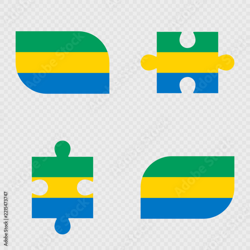 Gabon Flag Rounded Shapes and Puzzle Set.